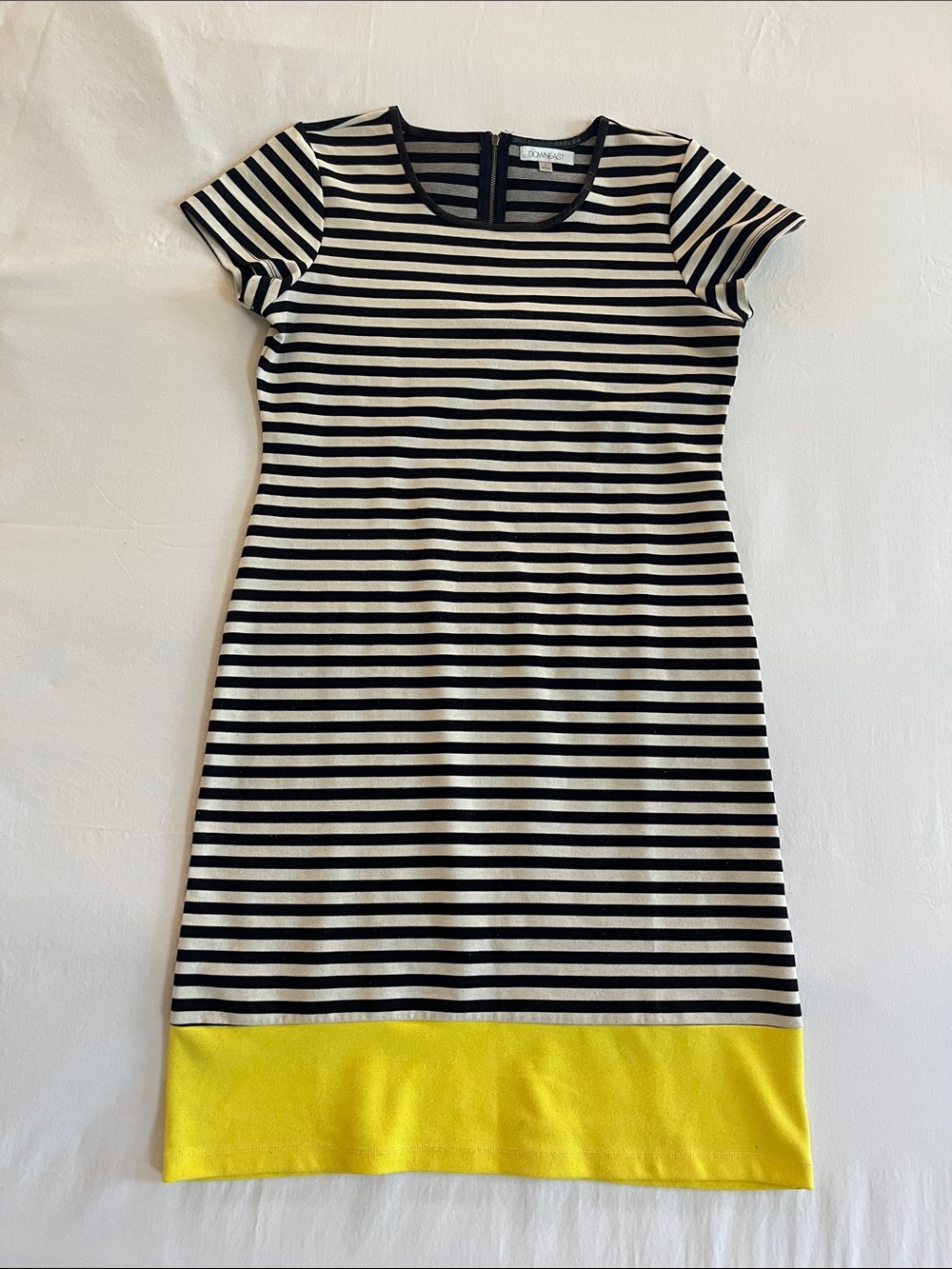 DownEast Black & White Striped Midi Dress with Yellow Hem‎
